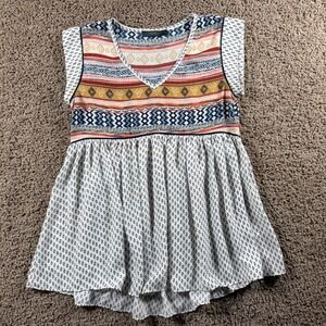 THML XS Womens V Neck Sleeveless Bohemian Print Tunic Top flowy hippie Aztec